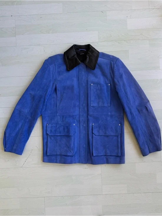 NWT Zara Electric Blue Suede Jacket with Black Leather Collar - Picture 14 of 16